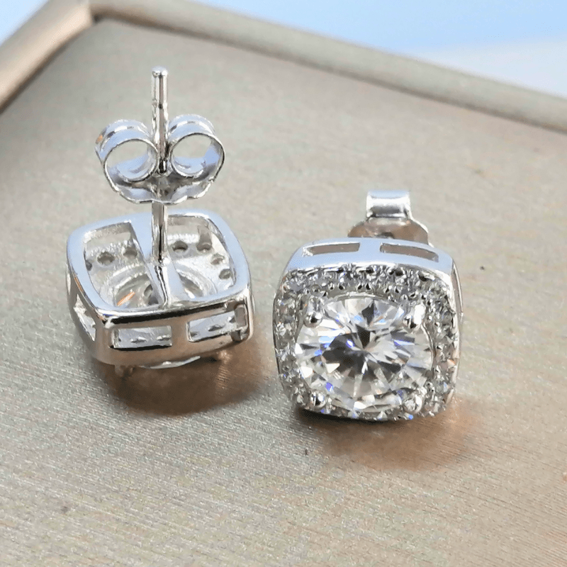 Stylish White Moissanite Square-Shaped Stud Earrings